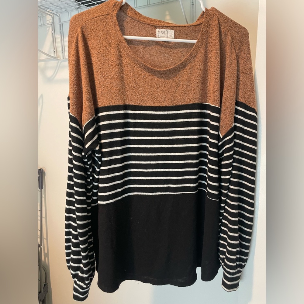 Brown and Black Striped Long Sleeve Shirt. Size XXL.